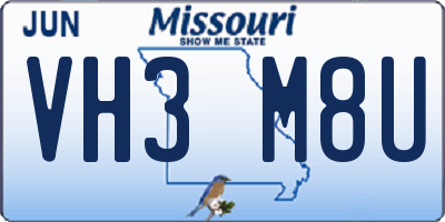 MO license plate VH3M8U