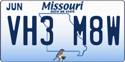 MO license plate VH3M8W