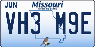 MO license plate VH3M9E