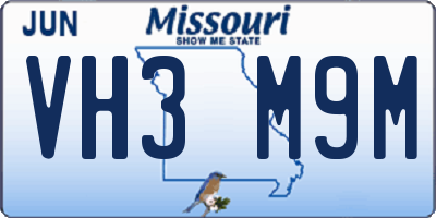 MO license plate VH3M9M