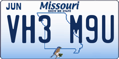 MO license plate VH3M9U