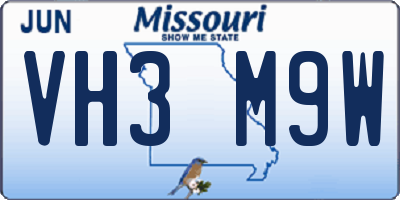 MO license plate VH3M9W