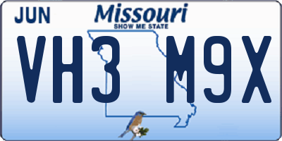 MO license plate VH3M9X