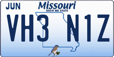 MO license plate VH3N1Z