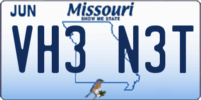 MO license plate VH3N3T
