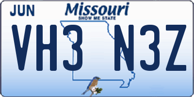 MO license plate VH3N3Z