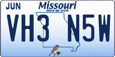 MO license plate VH3N5W
