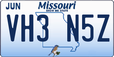 MO license plate VH3N5Z