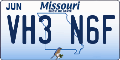MO license plate VH3N6F