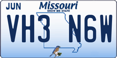 MO license plate VH3N6W