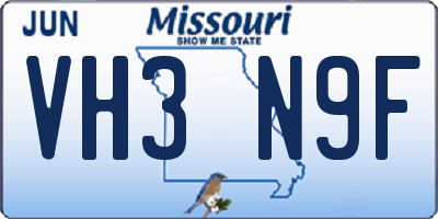 MO license plate VH3N9F