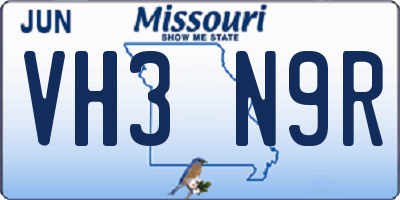 MO license plate VH3N9R