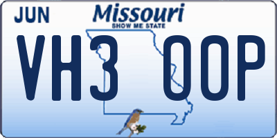 MO license plate VH3O0P