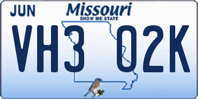 MO license plate VH3O2K