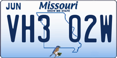 MO license plate VH3O2W