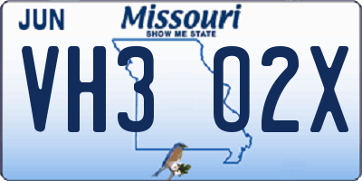 MO license plate VH3O2X