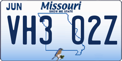 MO license plate VH3O2Z