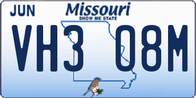 MO license plate VH3O8M