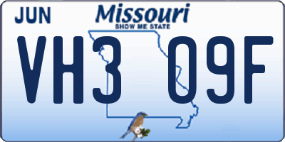 MO license plate VH3O9F