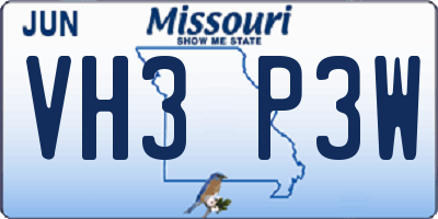 MO license plate VH3P3W