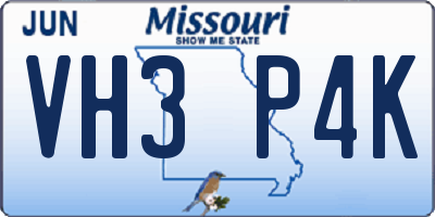 MO license plate VH3P4K