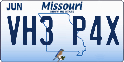 MO license plate VH3P4X