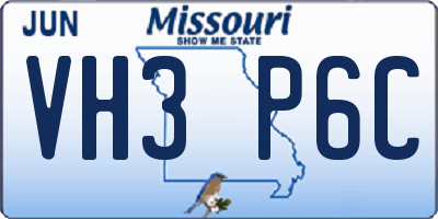 MO license plate VH3P6C