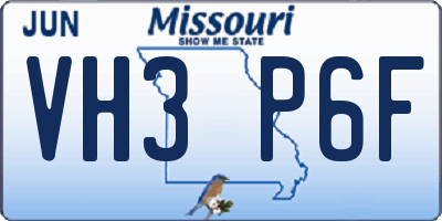 MO license plate VH3P6F