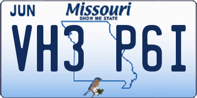 MO license plate VH3P6I