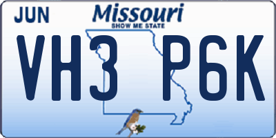 MO license plate VH3P6K