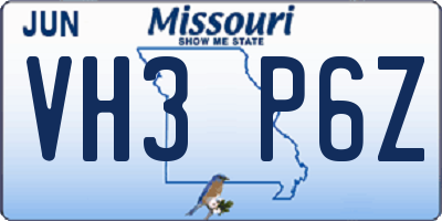 MO license plate VH3P6Z