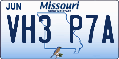 MO license plate VH3P7A