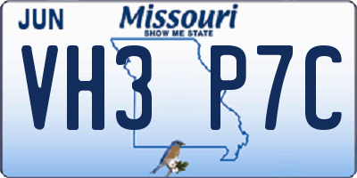MO license plate VH3P7C