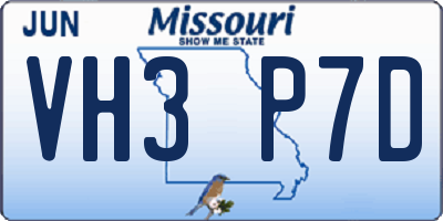 MO license plate VH3P7D