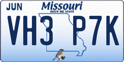 MO license plate VH3P7K