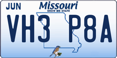 MO license plate VH3P8A