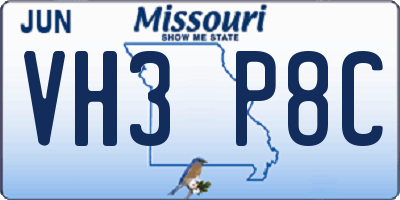 MO license plate VH3P8C