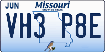 MO license plate VH3P8E