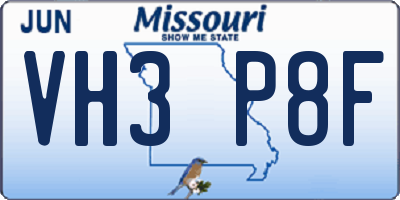 MO license plate VH3P8F