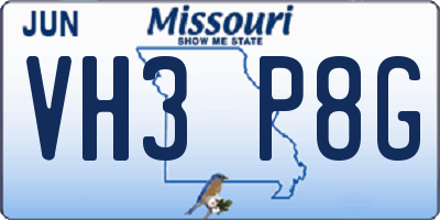 MO license plate VH3P8G