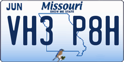 MO license plate VH3P8H