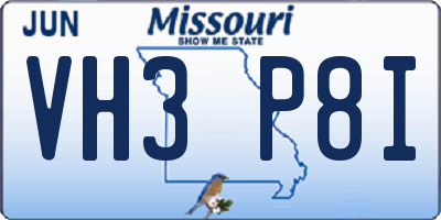 MO license plate VH3P8I