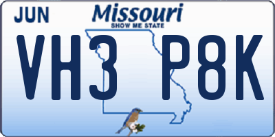 MO license plate VH3P8K