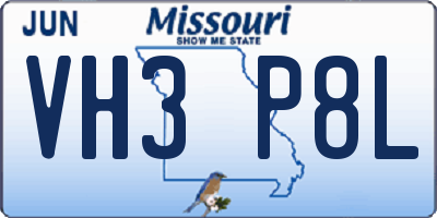 MO license plate VH3P8L