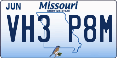 MO license plate VH3P8M