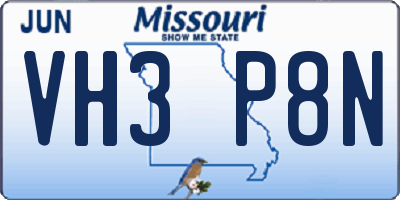 MO license plate VH3P8N