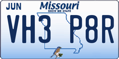 MO license plate VH3P8R