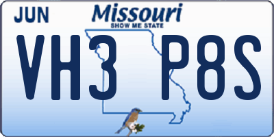 MO license plate VH3P8S