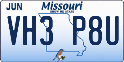 MO license plate VH3P8U