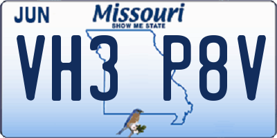 MO license plate VH3P8V